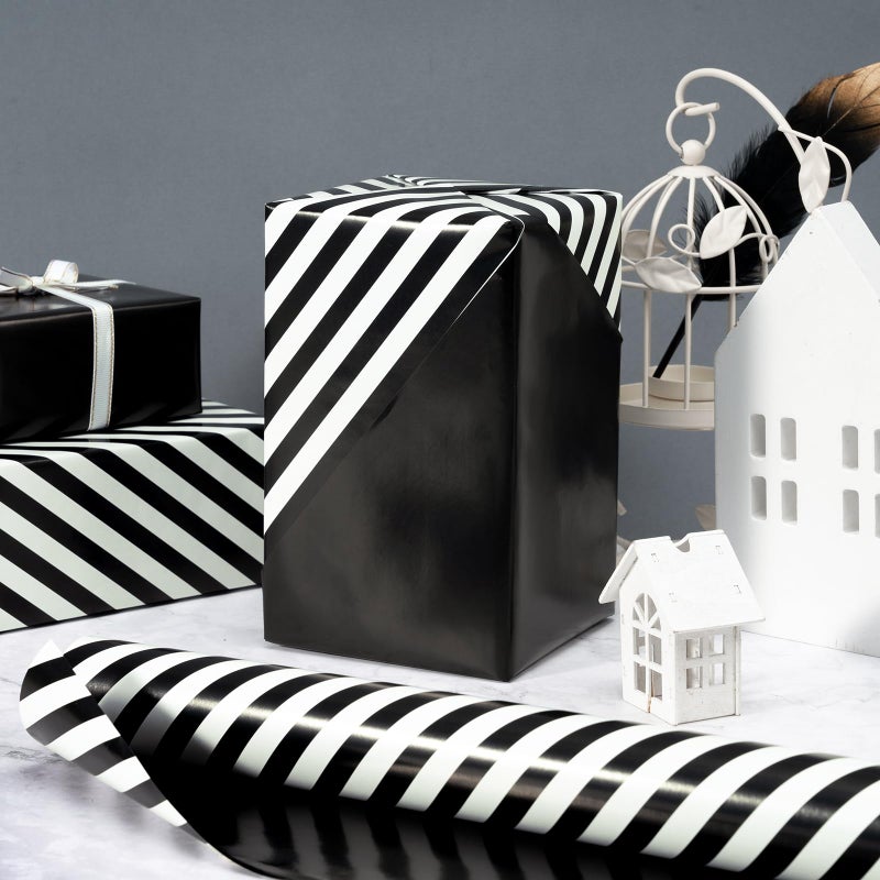 WRAPAHOLIC 30 Inch Reversible Navy Blue Wrapping Paper - Navy Blue and Stripes Wrapping Paper for Birthday, Holiday, Wedding, Baby Shower - 30 inch x 33 feet - Image 4